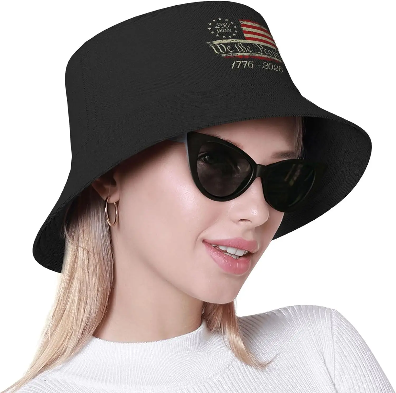 Topi Bucket US 250TH Anniversary Topi Nelayan Unisex Topi Matahari Hitam