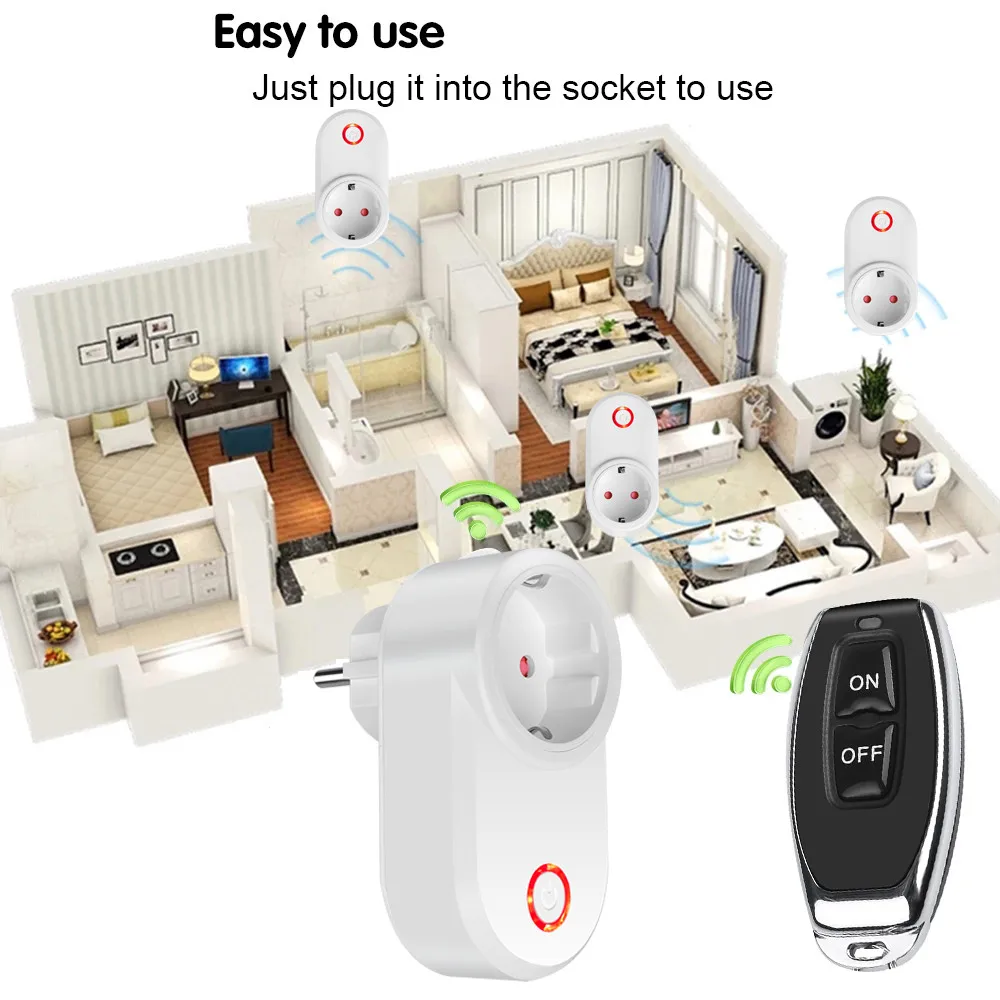 433Mhz 무선 원격 제어 소켓 스마트 EU FR 플러그 원격 전원 콘센트 15A 220V 가전 조명 팬,433Mhz Wireless Remote Control Socket Smart EU FR Plug Remote Power Outlet 15A 220V for