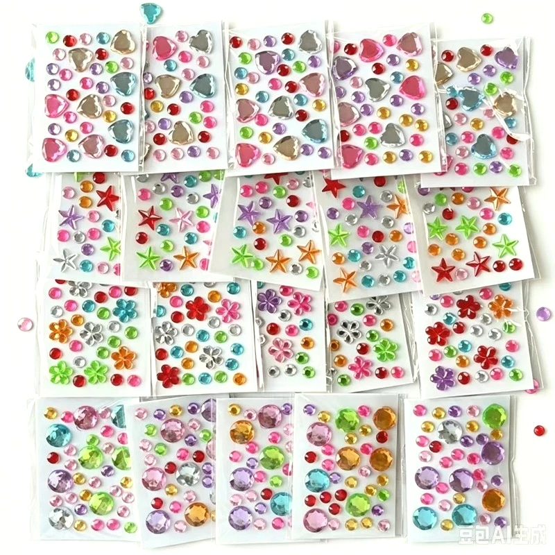 10 style wholesale colorful diamond mini sticker accessories DIY acrylic three-dimensional decoration children's and students'