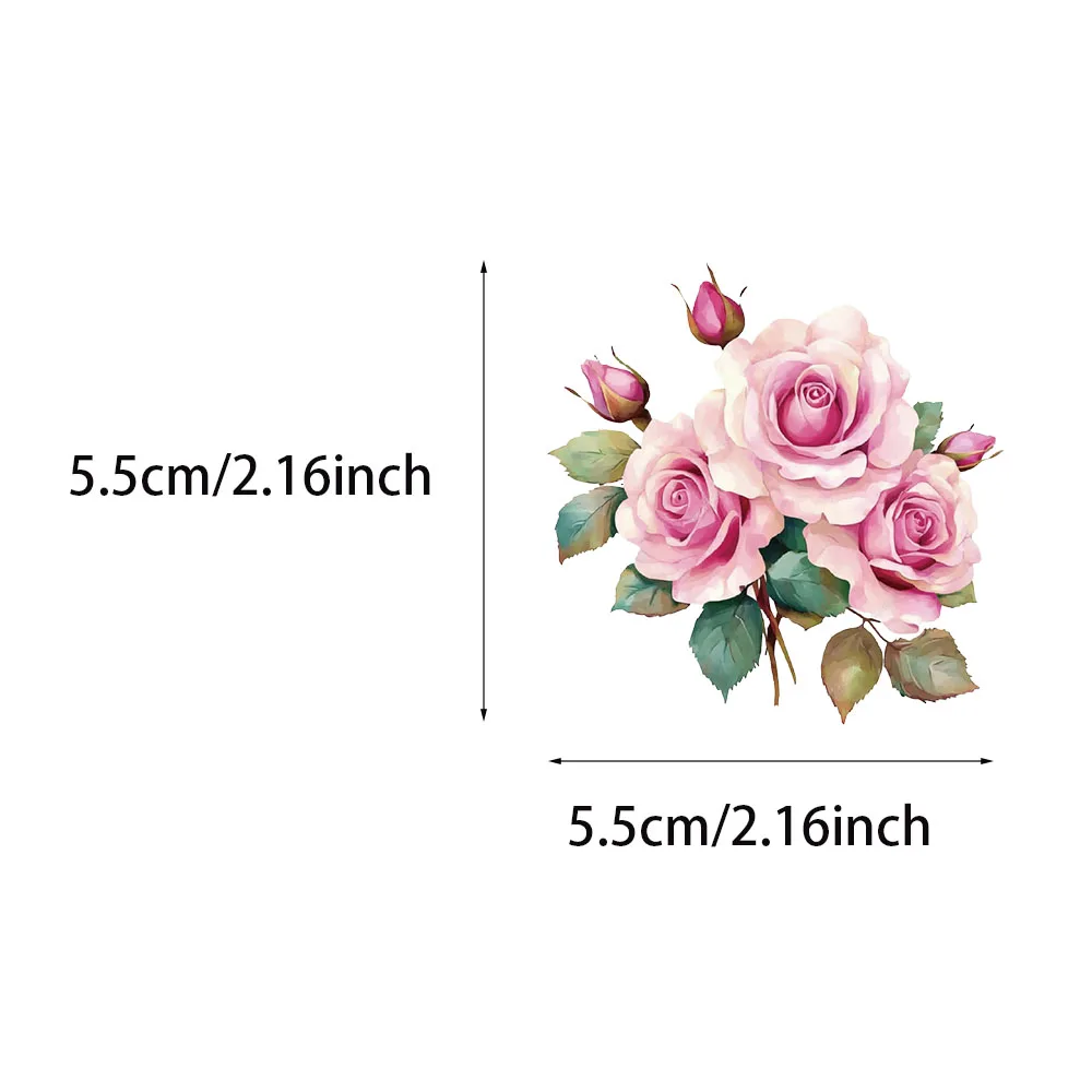50 pezzi di serie di fiori rosa adesivi decorativi divertenti in PET materiali decorativi adesivi giocattolo per computer tablet impermeabili fai da te