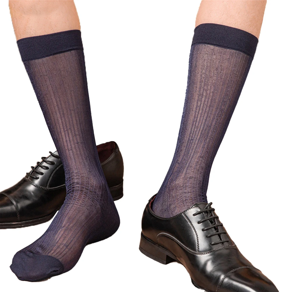 Sheer Stockings Business Dress Socks Silky Ultra-thin Socks Mens Striped Socks Breathable Nylon Sexy For Business