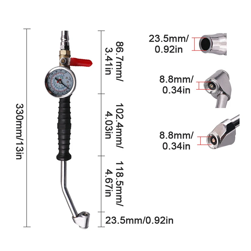 Tire Inflator Rod For Car Truck Vehicles With Tire Pressure Gauge Car Tire Manometro Tire Repair Tools 0-15Bar/220Psi Universal view 5