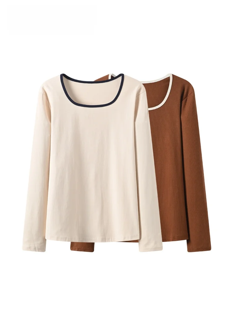 

CaraCLUB plus Size Long Sve Square Collar Base irt Women's Autumn Winter New Sle Slimming Top for Plump Sister