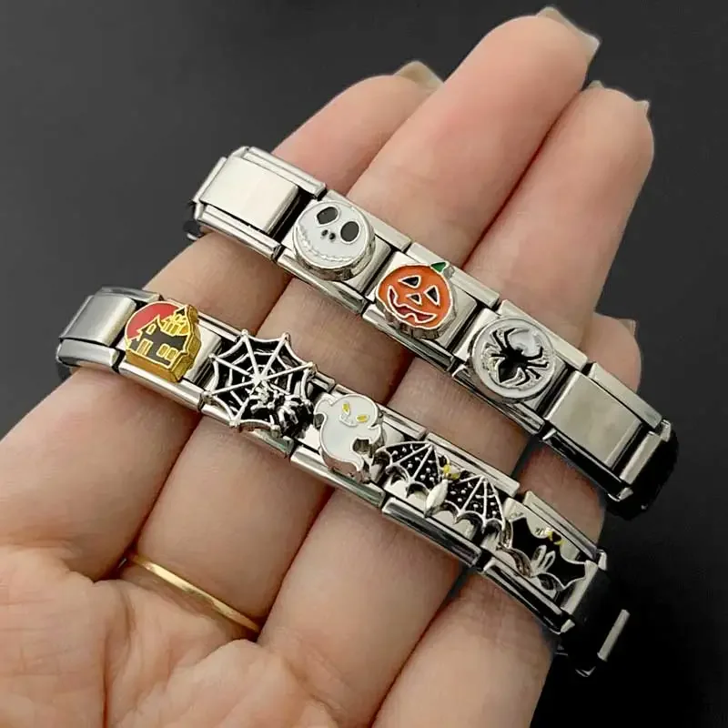 Italian Charm Stainless Steel Bracelet DIY Splicing Module 9mm Halloween Series Personalized Assembly Elasticity Dark Cool