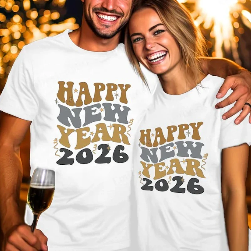 2026 New Year's Eve Shirts Happy Party Eve Holiday Print on Demand Printed T-shirt Tops Fashion Casual Style Crewneck T-shirt
