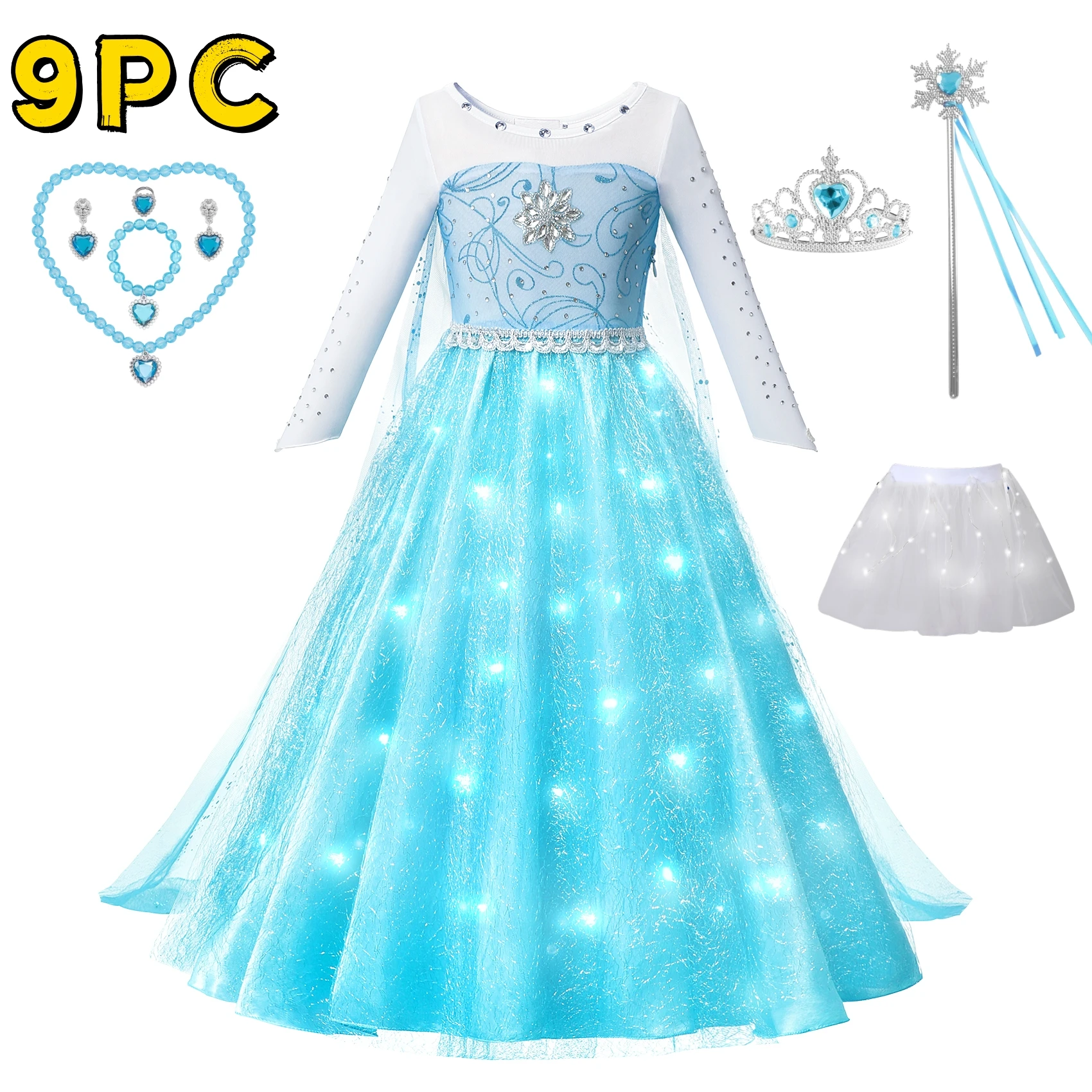 LED Meisjes Sneeuw Kids Koningin Kostuums Meisjes Carnaval Party Prom Gown Elsa Robe-Spelen Kinderen Prinses Jurk Verjaardag jurk