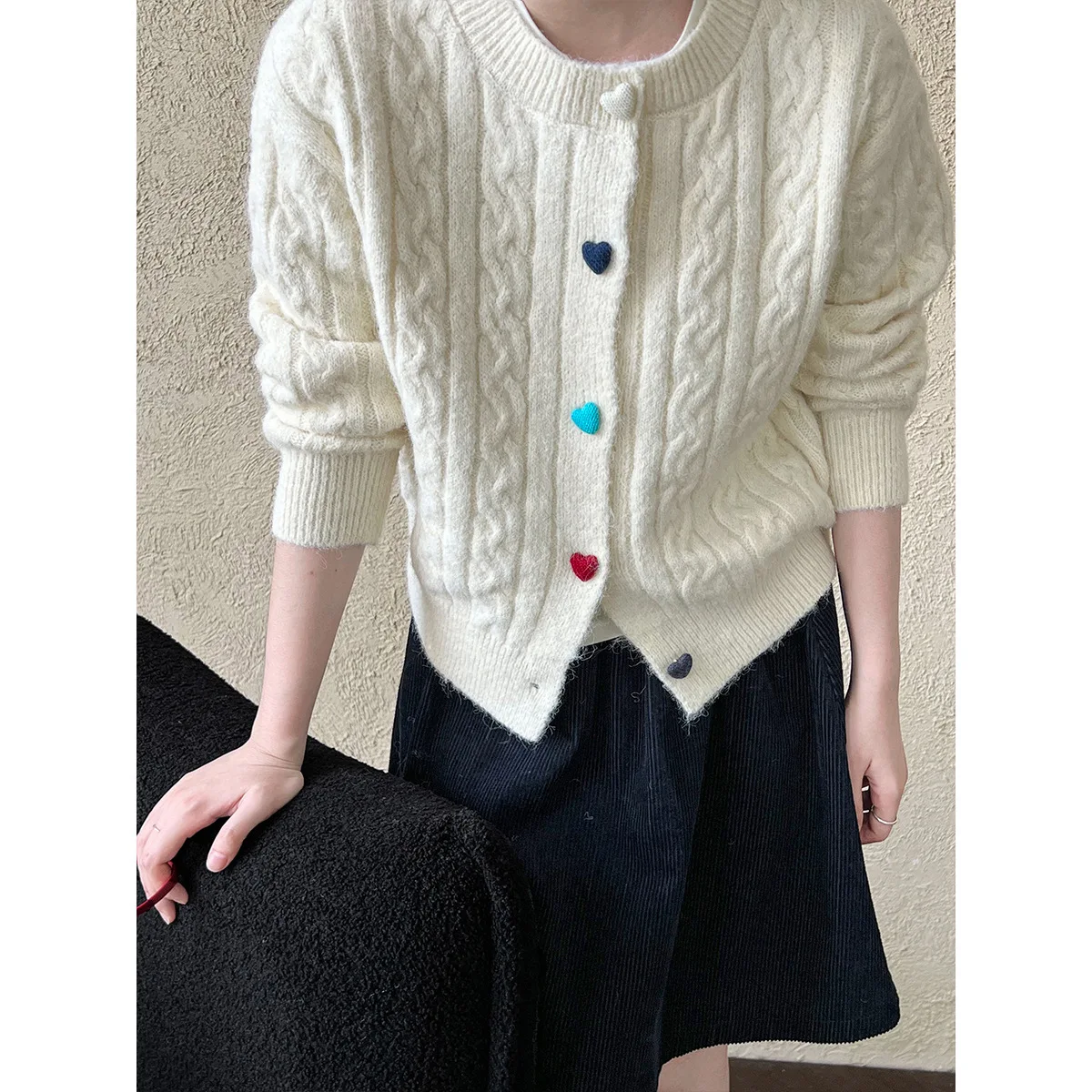 Women's Dough Twists Love Button Up Knitted Cardigan, Autumn Sweater Coat, 2022