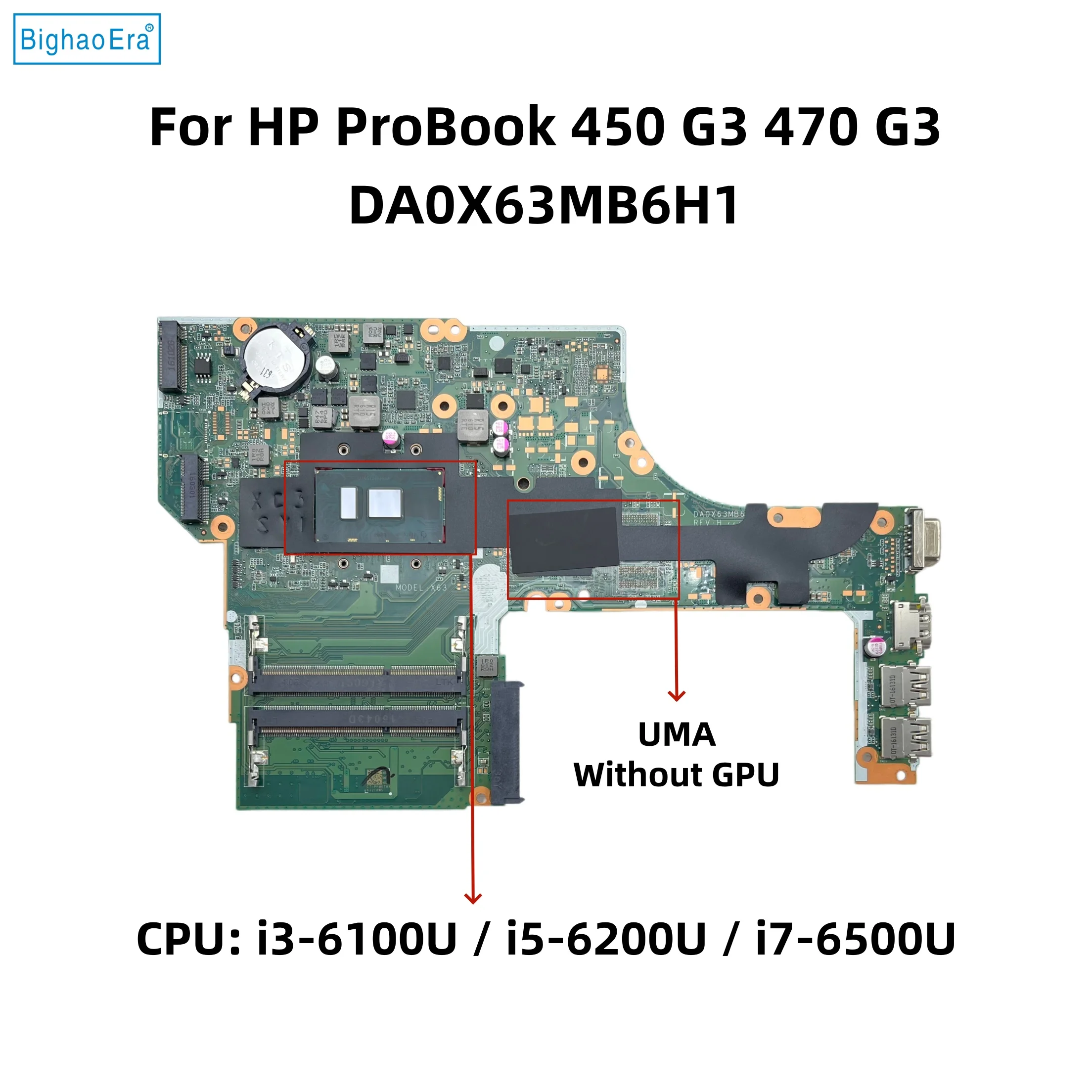 Carte mère DA0X63MB6H1 pour ordinateur portable HP ProBook 450 G3 470 G3, avec processeur i3-6100U i5-6200U i7-6500U UMA DDR3 830931-601 830930-601