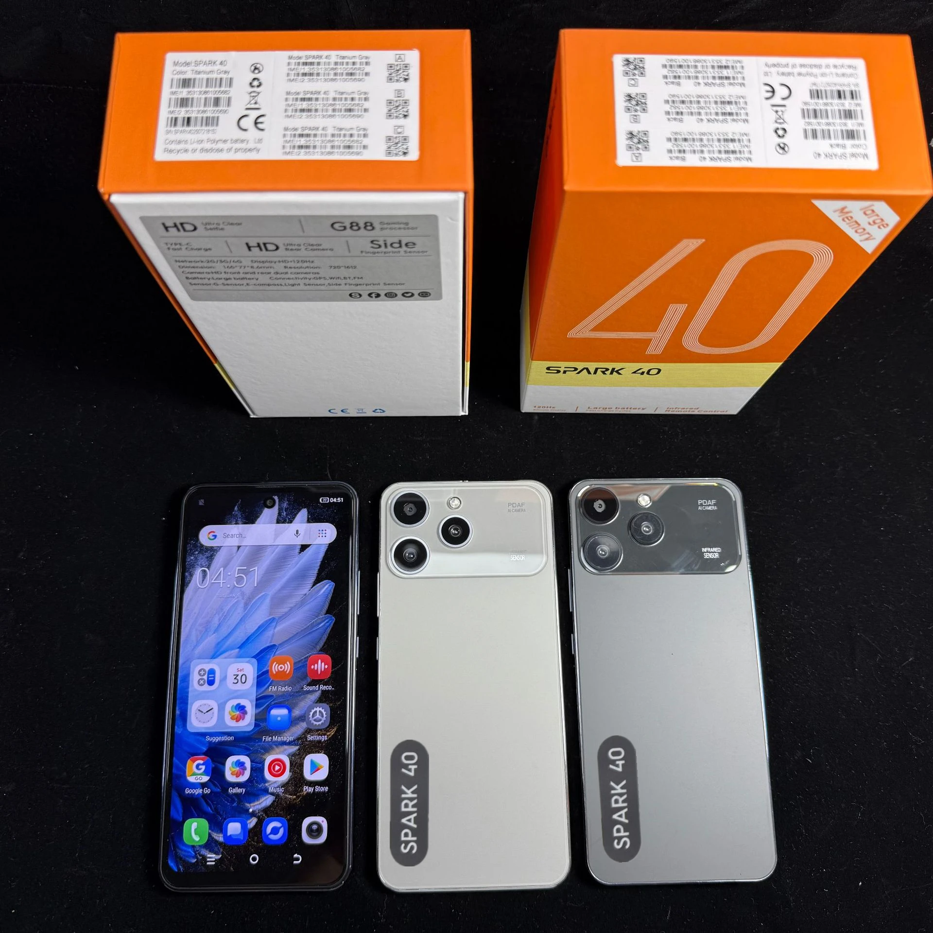 Smartfon SPARK 40, 3 GB RAM, 32 GB ROM, ekran 6,6 cala, telefon komórkowy z Androidem 14, MTK6737 Quad Core, podwójny aparat 13 MP + 16 MP, bateria 5000 mAh.