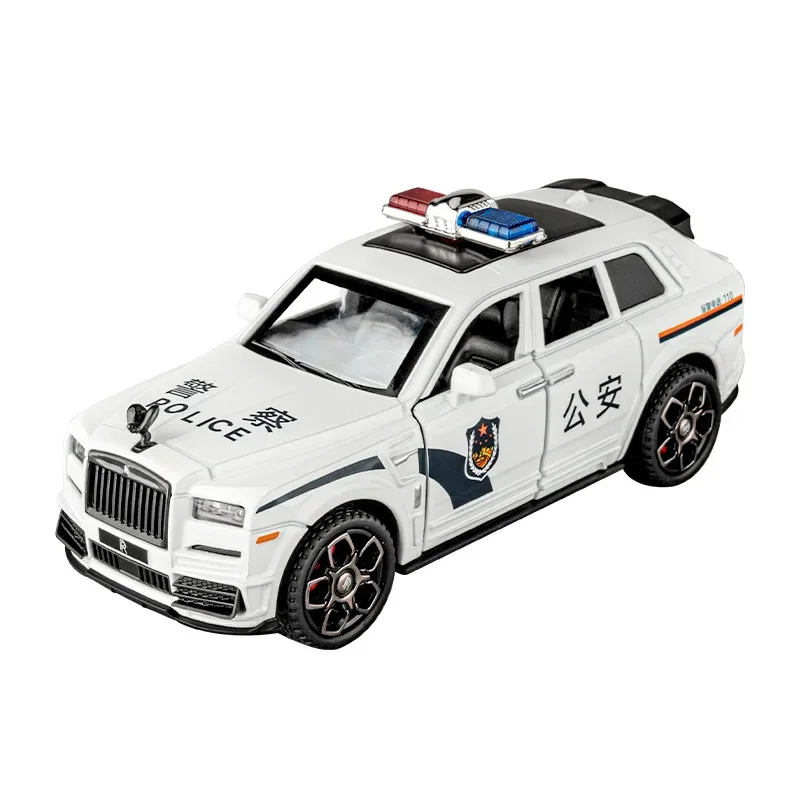 1:36 Rolls Royce Cullinan Police Car Alloy car model Sound Light Pull Back High Simulation Diecast Car Childrens Toy Gift