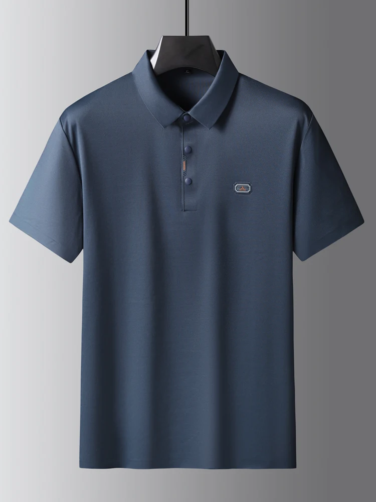 

Summer Ice Silk ort Sve irt Men's Loose plus Size Busin Casual Turn-down Collar T-irt Faion Urban Sle