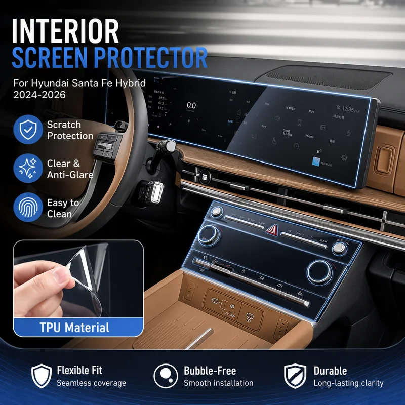 For Hyundai Santa Fe Hybrid 2024-2026 Interior Protective Screen Film, Center Console Panel Protector, Dashboard Trim Cover