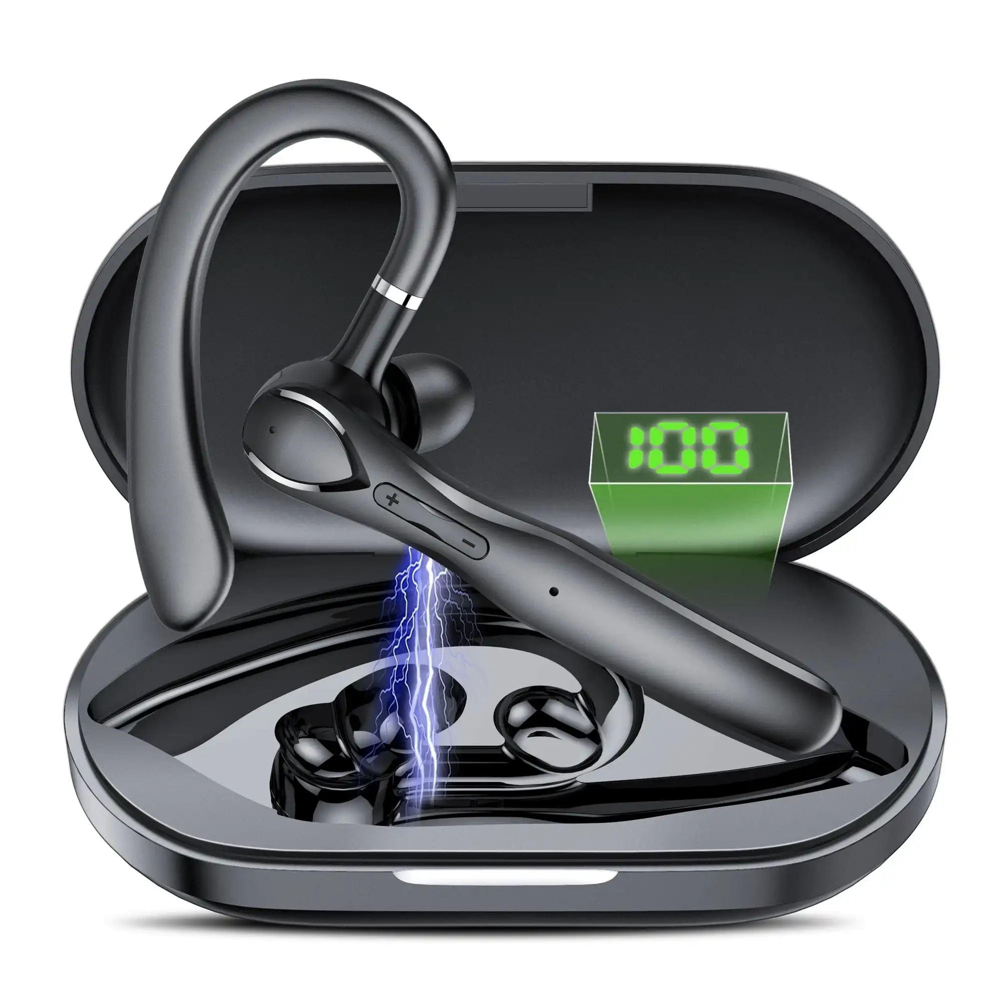 سماعة رأس بخاصية البلوتوث V5.3 100H سماعة أذن لاسلكية بدون استخدام اليدين مع ميكروفون مزدوج ENC لإلغاء الضوضاء كتم صوت سماعات أذن واحدة