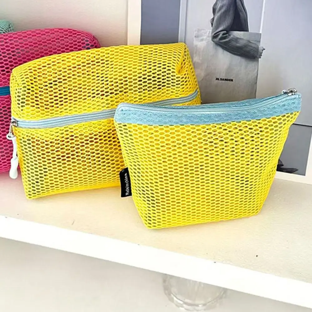 Candy Color Nylon Mesh Cosmetic Bag Mesh Portable Cosmetic Storage Bag Zipper Closure Cosmetic Pouch Bag For Travel