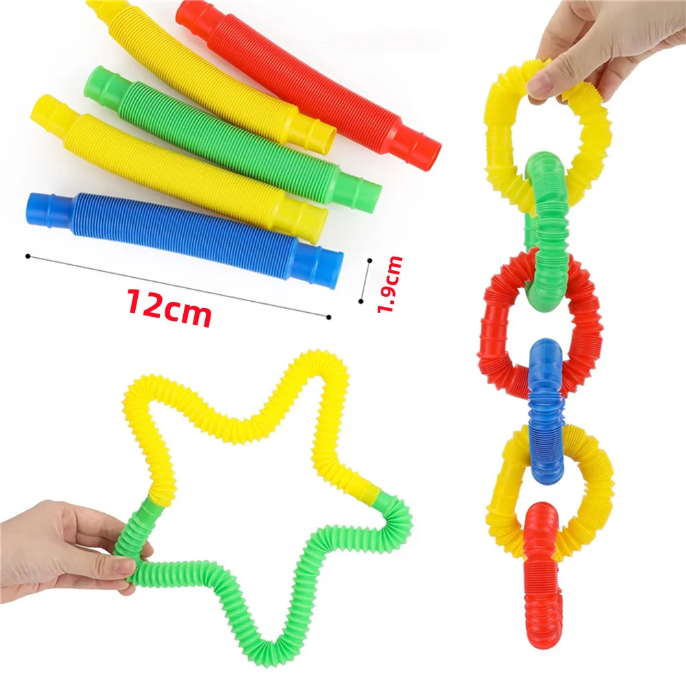 5PCS Mini Color Plastic Bellows Squeeze Toy Pull Telescopic Tube Popular Sensory Toys Adult Restless Children Decompression Vent