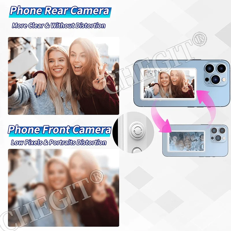 Schermo magnetico per monitor con autoscatto Vlog per telefono cellulare che utilizza il monitor della fotocamera posteriore per lo streaming live che crea contenuti con autoscatto