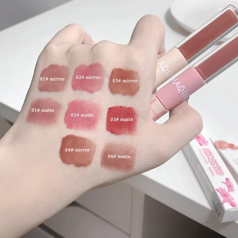 Double End Lippen glasur Voll glanz Spiegel Lippenstift matt Samt Lippen schlamm lang anhaltende Farbe feuchtigkeit spendende Lip gloss getönte Kosmetik