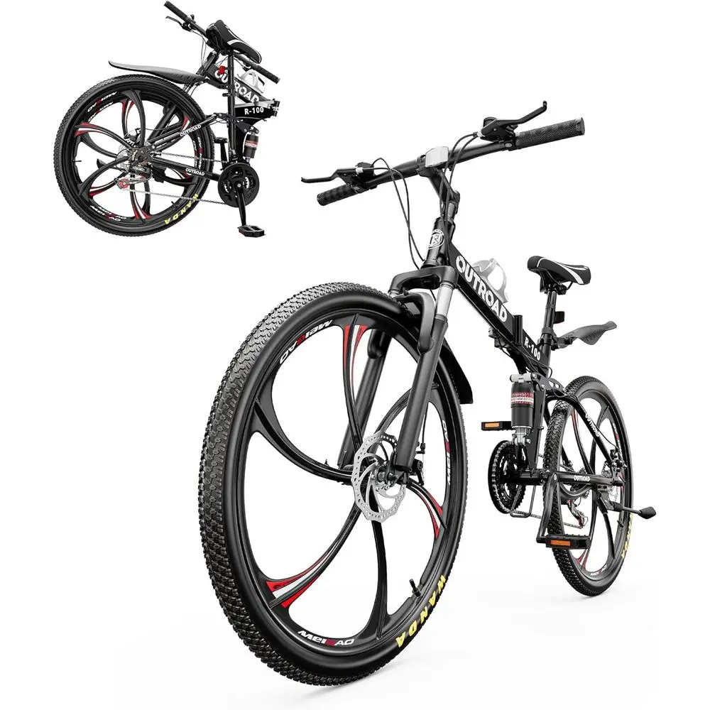 

26 Dual Suspension Mountain Bike with 21-Speed, Carbon Steel Frame, and Double Disc Brakes for Adults - Easy Assembly (Black/Gre
