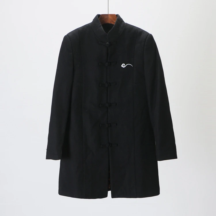 

Мужское зимнее пальто в китайском стиле с вышивкой дракона, средней длины, шерстяное, с воротником-стойкой, на одной пуговице, модное, городское