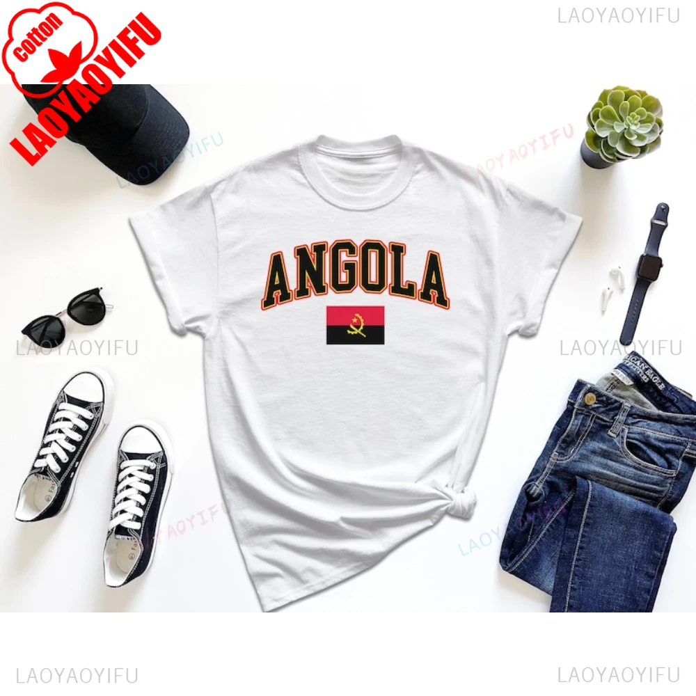 أسلوب بسيط أنغولا العلم الجرافيك التي شيرت عادية موضة فضفاضة Harajuku قصيرة الأكمام رجل T Shrt القطن Y2k الهيب هوب المرأة تي شيرت #1