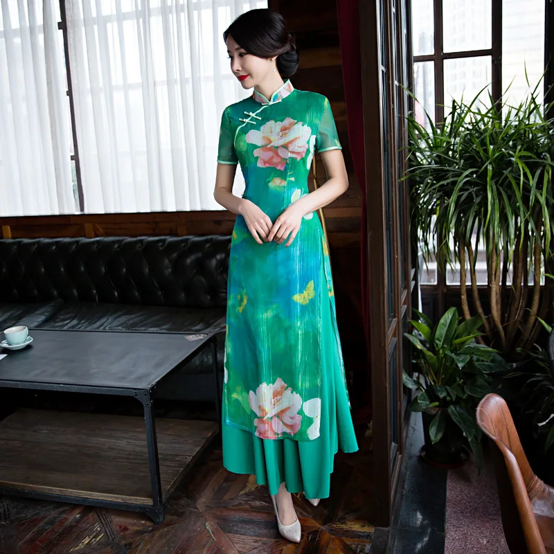 2024 spring and summer new retro improved Vietnamese Aodai elegant literary and retro cheongsam skirt