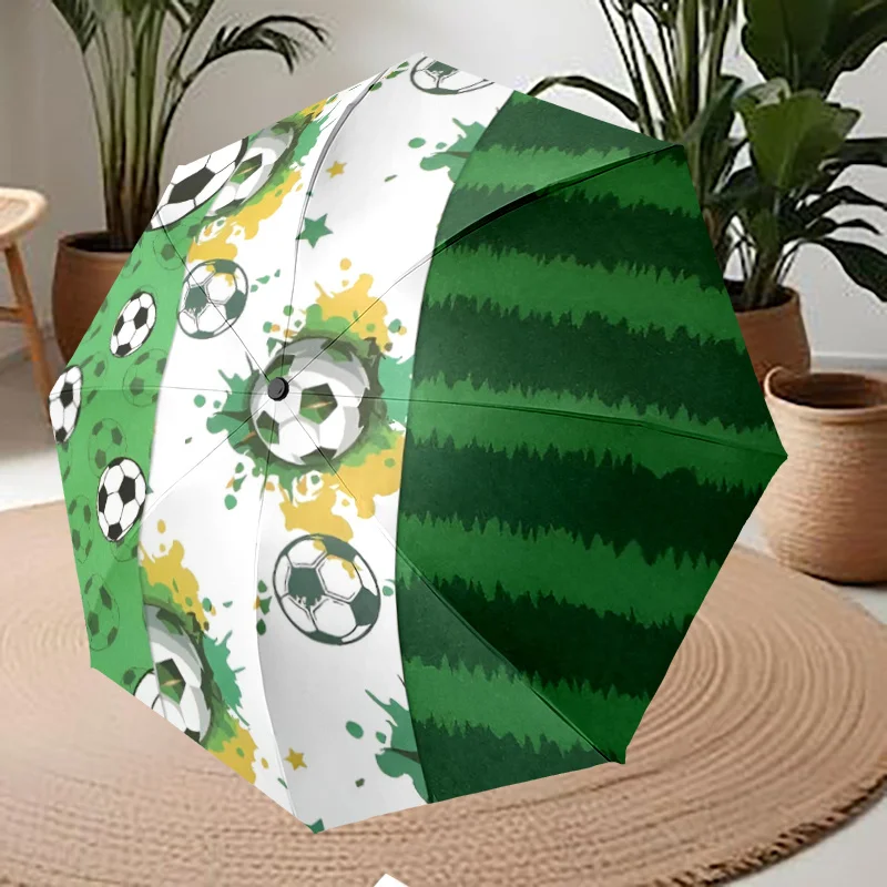 

Automatic Open/Close Football Print Umbrella with Soccer Canopy & 8-Rib Frame - Lightweight Portable Travel Umbrella Suitable