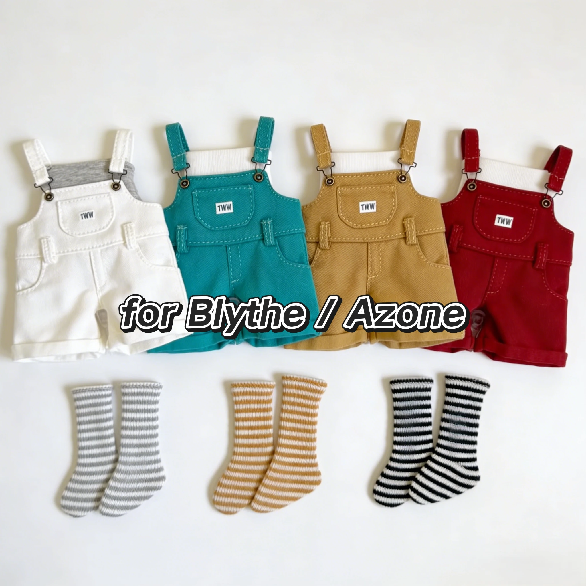 

Blythe Ob24 22 Azone Doll Clothes Overalls Suspenders Halter Tops Base Layer Shirts Striped Socks Highend Feel Sense Retro Style