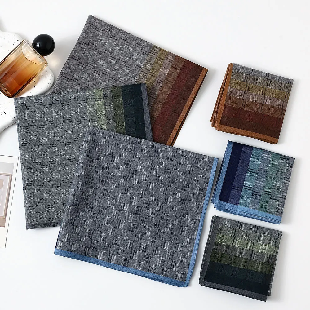 Men's Cotton Yarn-dyed Contrast Color Plaid Handkerchief Classic Vintage Nostalgic Soft and Comfortable Thin 43cm