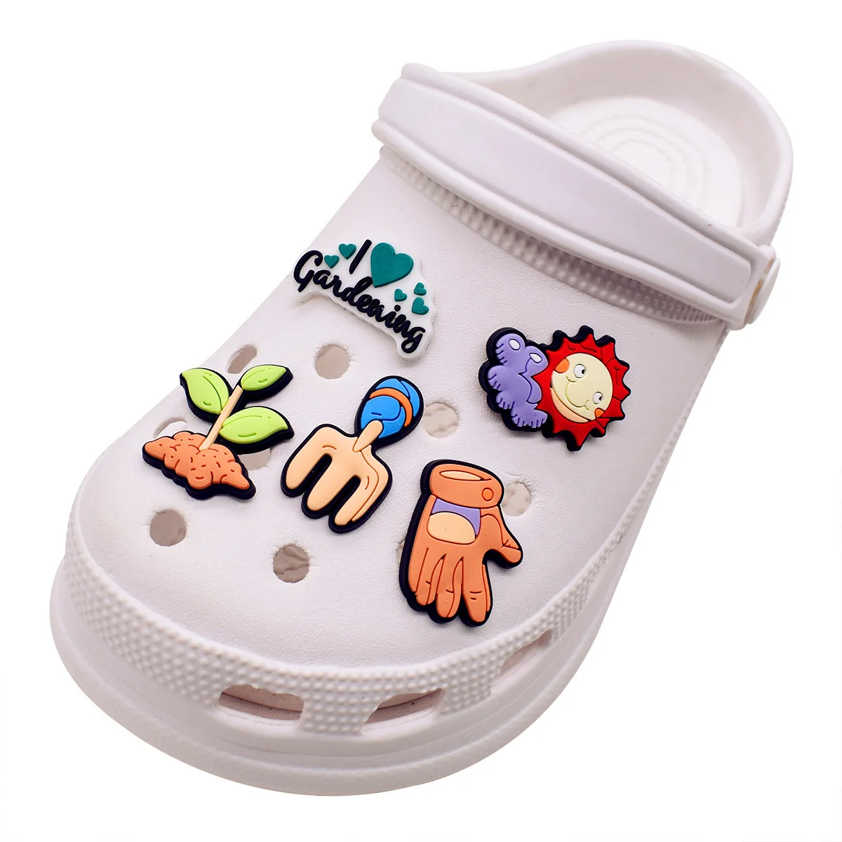 Kartun Berkebun Menanam Pohon Pesona Sepatu Bakiak Aksesori Gelembung Slide Sandal Taman Sepatu Dekorasi Pin Gesper Hadiah Anak-anak