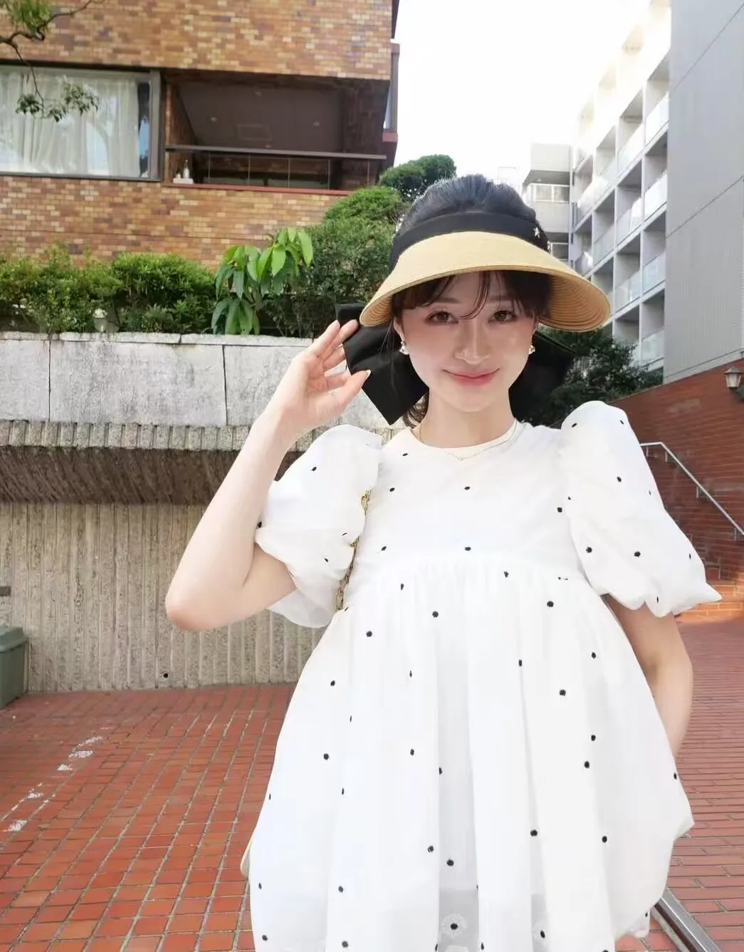 Japanese Spring and Summer Women's Sunscreen Empty Top Straw Woven Bow Versatile Sun Hat Female