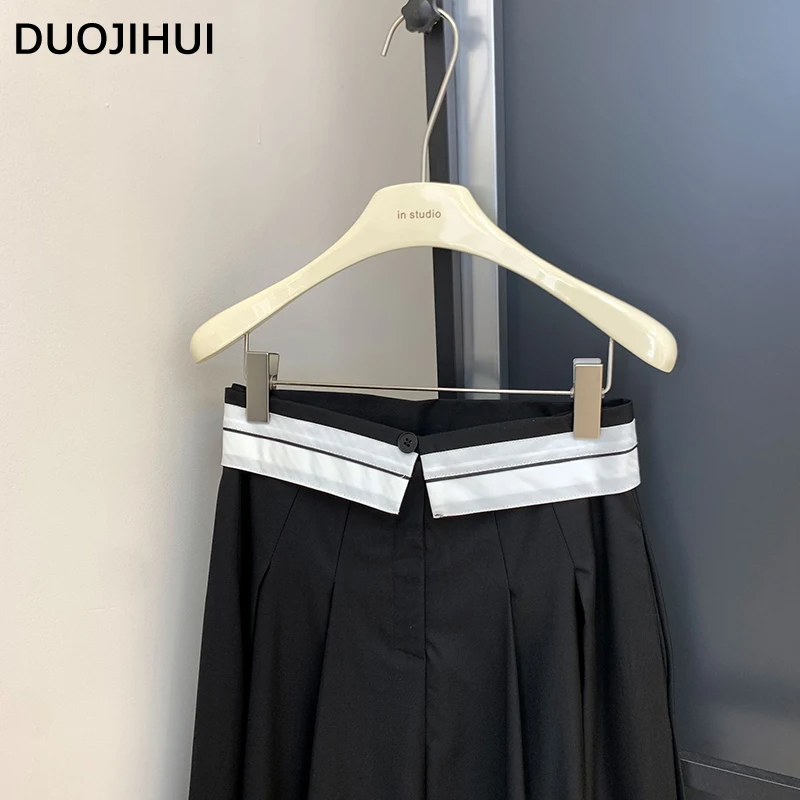 DUOJIHUI French Elegant Chic High Waist Slim Women Skirts Autumn New Simple Spell Color Fashion Button Zipper Female Midi Skirts