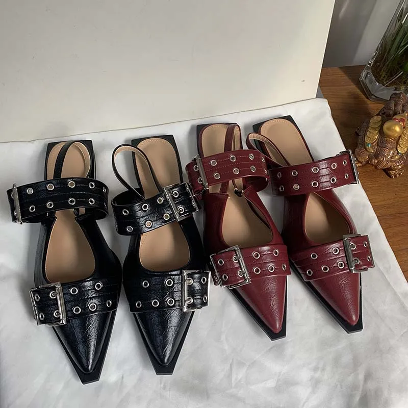 Fashion Women Shoes Designer Buckle Strap New Ladies Flats Shoes For Pointed Toe Casual Shallow 2024 Female Mules Sandals