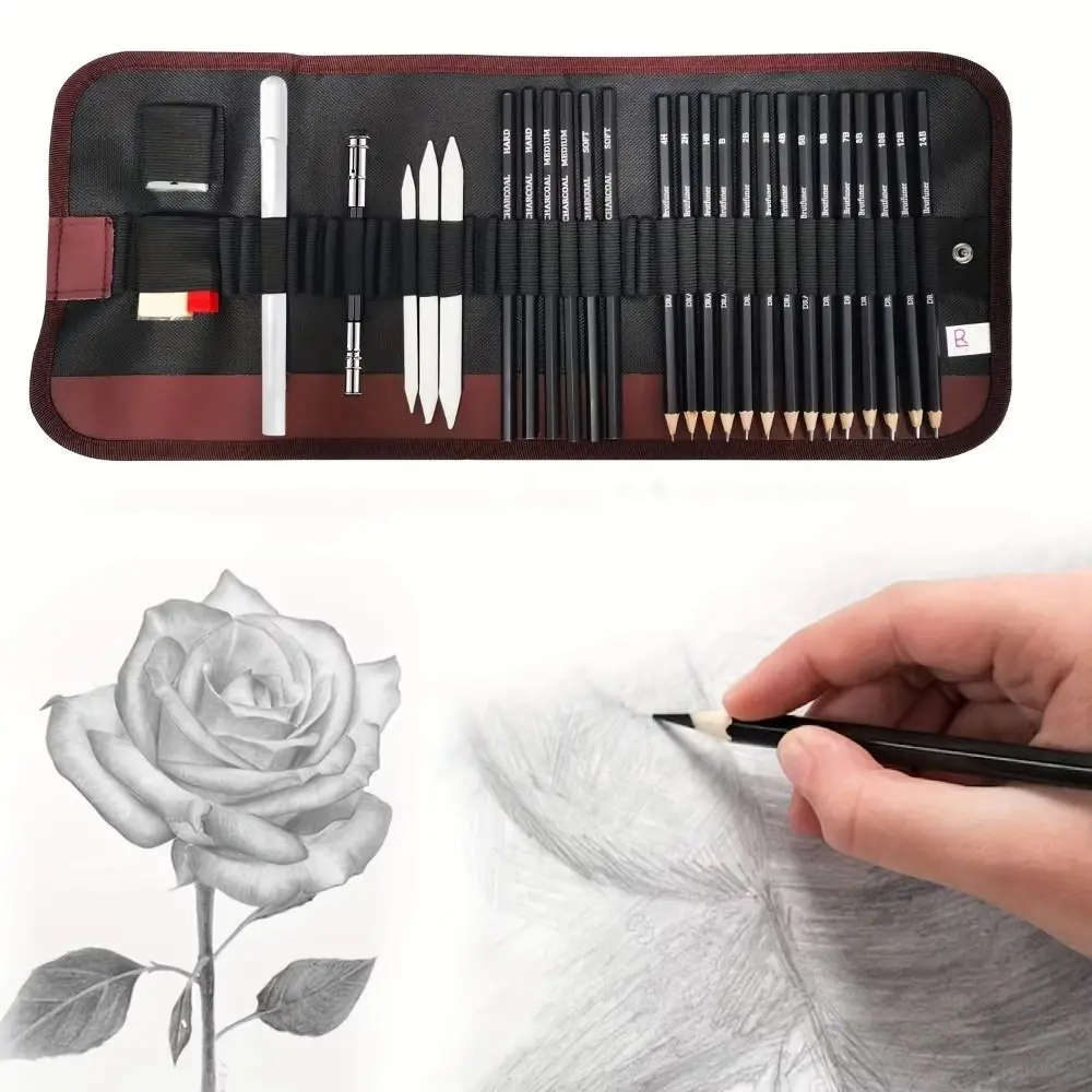 Sharpener,Eraser Drawing Kit Pencils Extender Blending Tools Sketching Pencils Set Pen Bag Shading Charcoal Pencils Art Supplies