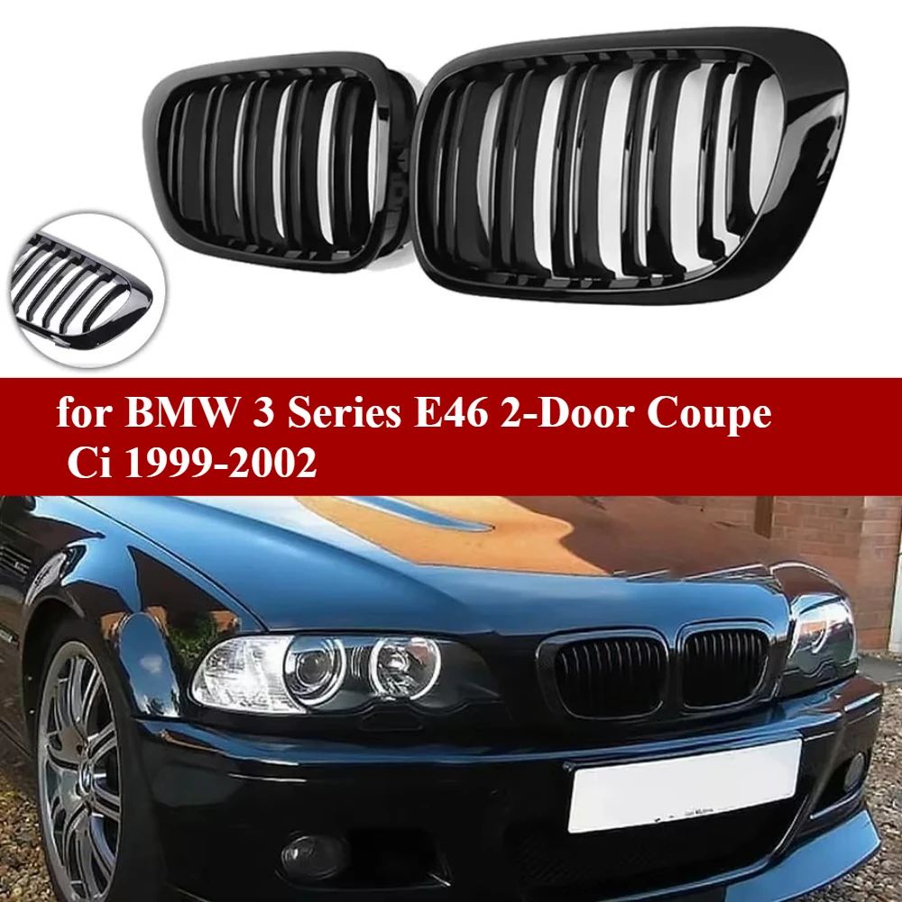Rejilla de Parachoques Delantero para BMW Serie 3 E46 Coupé de 2 Puertas Ci 1999-2002, Negro Mate/Negro Brillante, Rejilla de Coche de Una o Dos Lamas