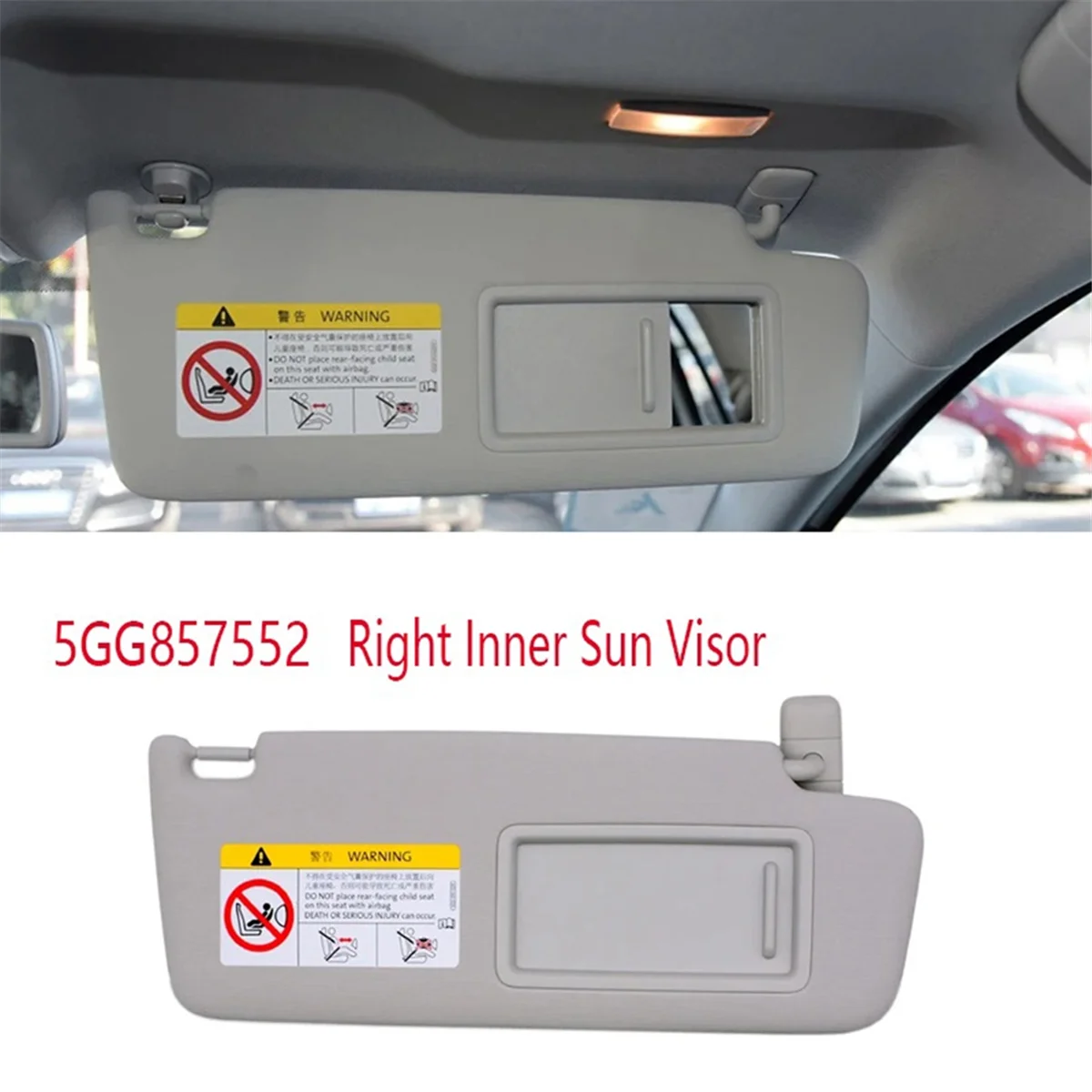 Front Right Inner Sun Visor with Mirror for VW Golf 7 SportsVan Jetta MK7 T-Cross Passat B8 CC T-Roc 5GG857552