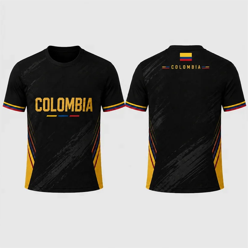 Men's soccer jersey with Colombian flag pattern, summer trend, 3D printed sports t-shirts, loose and breathable