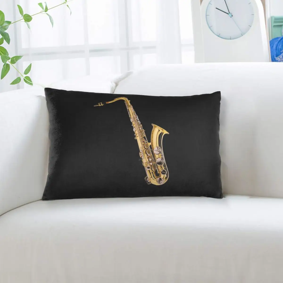 Saxophonist Saxophone Pattern Black Rectangle Pillowcase Cushion Cover Decorative Bedroom Bed Home Comfort Throw Pillow
