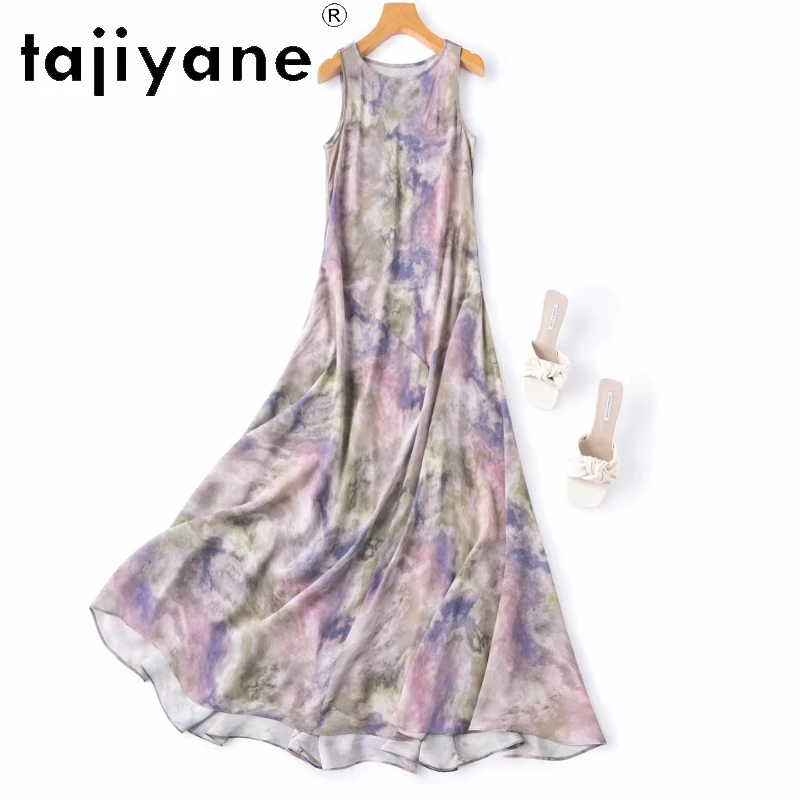 

TAJIYANE 100% Real Mulberry Silk Long Dresses 2026 Woman Summer Tank Dress Elegant Party Dresses Women Clothing платье женское