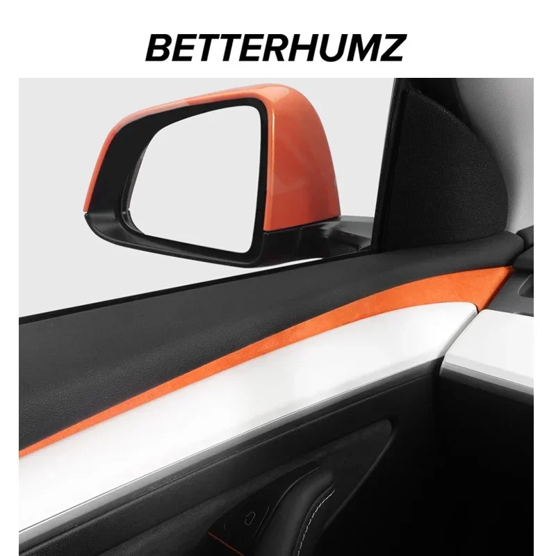 Betterhumz For Tesla Model Y Model 3 Car Door Handle Side Trim Armrest Strip Made of Alcantara Cover Interior Decor Accessories