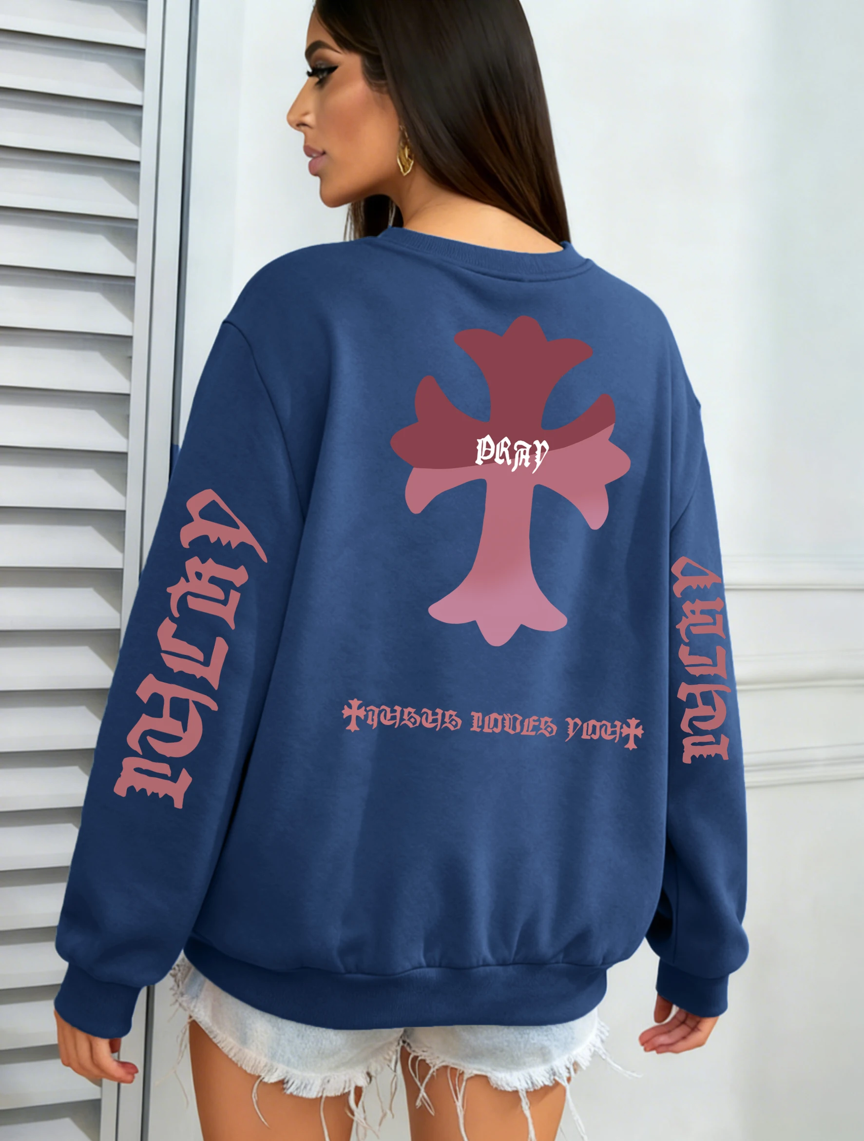 

Женский свитшот с индивидуальным дизайном манжет, флисовая одежда с круглым вырезом, уличная одежда, свободный разноцветный пуловер, одежда для бега