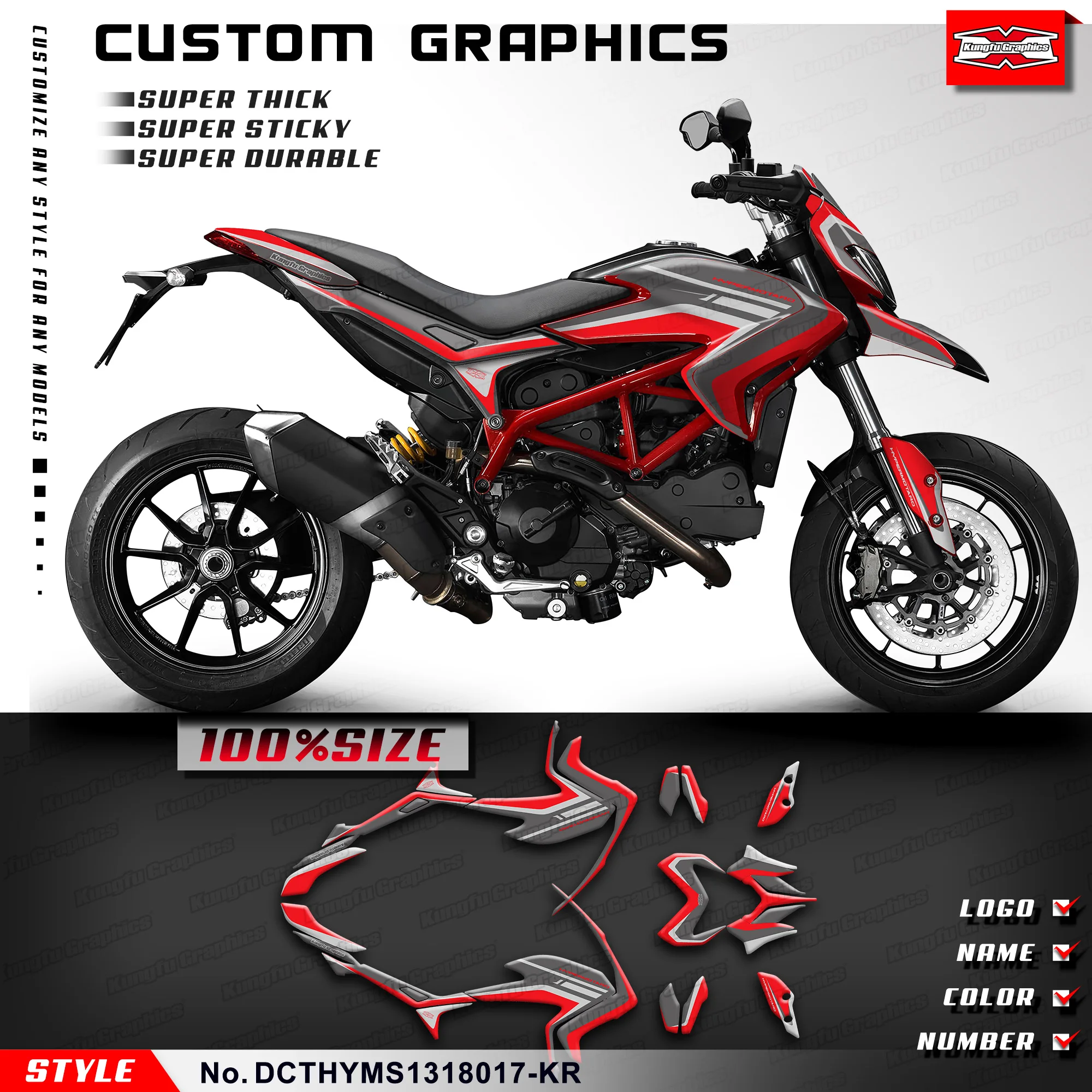 

Наклейки KUNGFU GRAPHICS, дизайн для DUCATI Hypermotard Hyperstrada 821 939 2013 2014 2015 2016 2017 2018, DCTHYMS1318017-KR