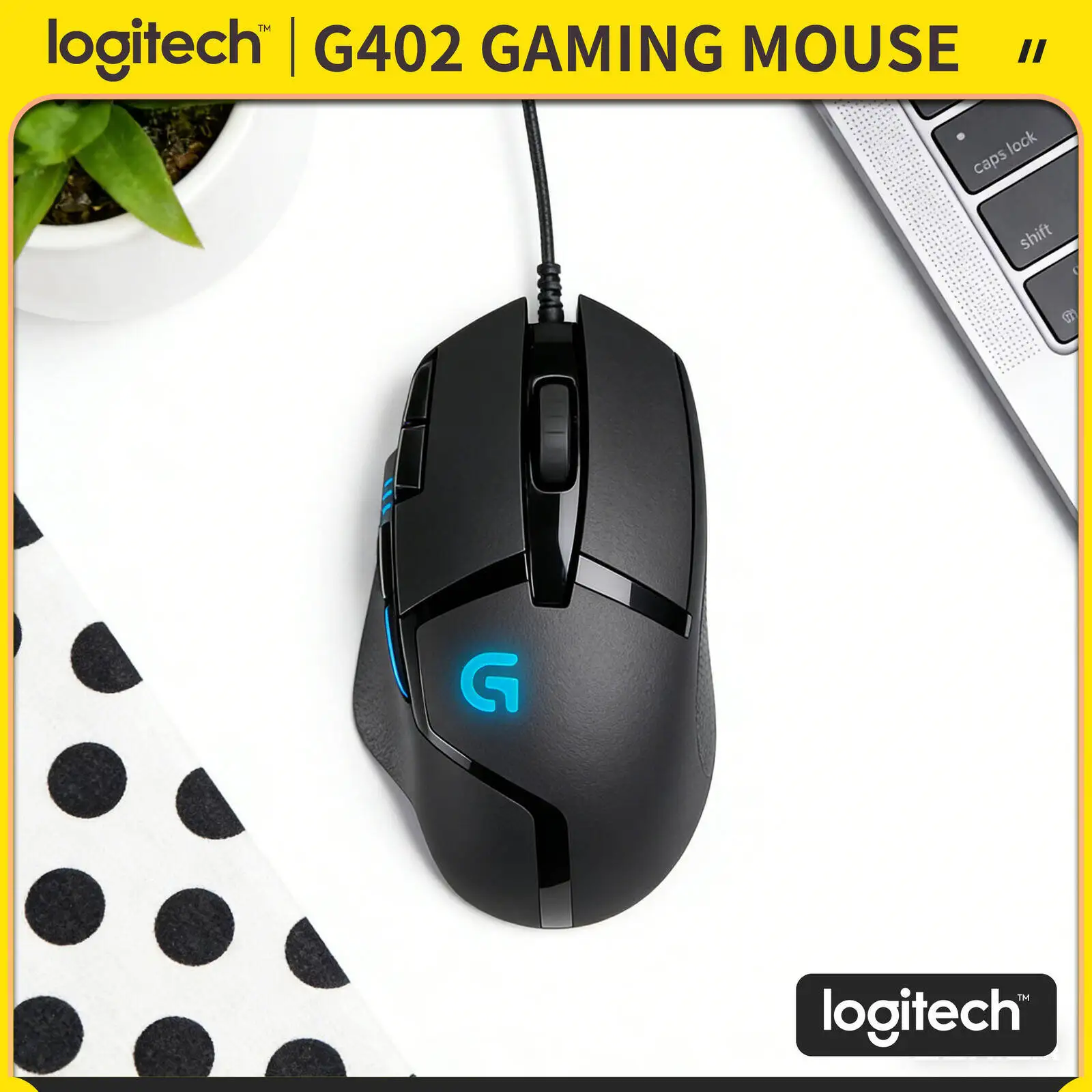 

Высокоскоростная игровая мышь Logitech G402, 8 кнопок, 20 млн нажатий, 4 режима DPI, 500+ IPS, отклик 1 мс для соревновательных игр