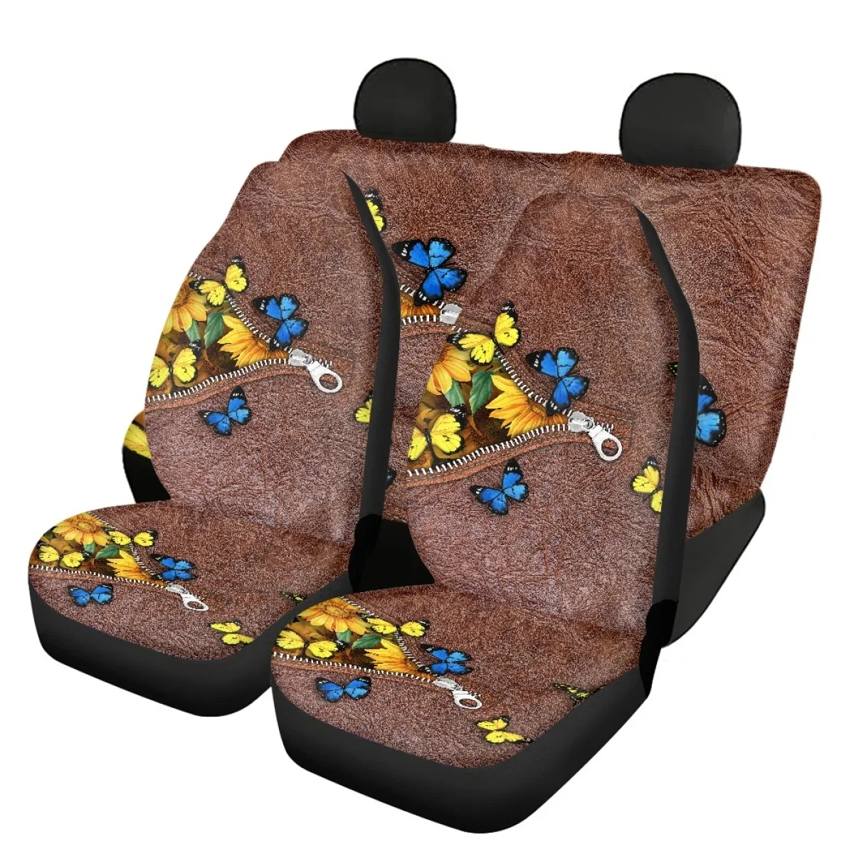 

Durable Front&Rear Automobile Seat Protector Cover Zippered Leather Design Car Seat Cushion Cover Universal Butterfly Pattern