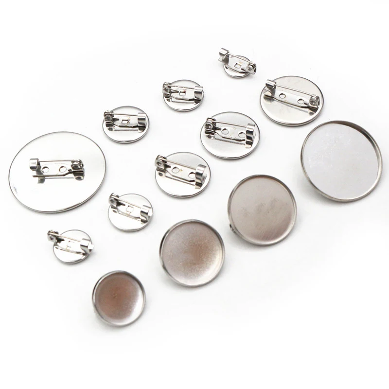 10pcs 8-30mm Inner Size Stainless Steel Material Brooch Style Cabochon Blank Base Cameo Setting Charms Pendant Tray DIY Jewelry