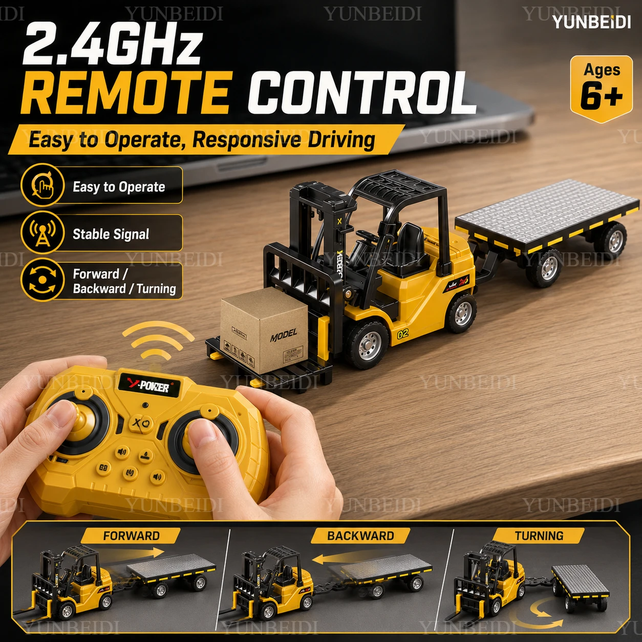 1:64 RC Mini Alloy Car Forklift with Trailer Excavator Desktop Game 2.4G Remote Control Engineering Lift Truck Child's Toy Gifts view 5