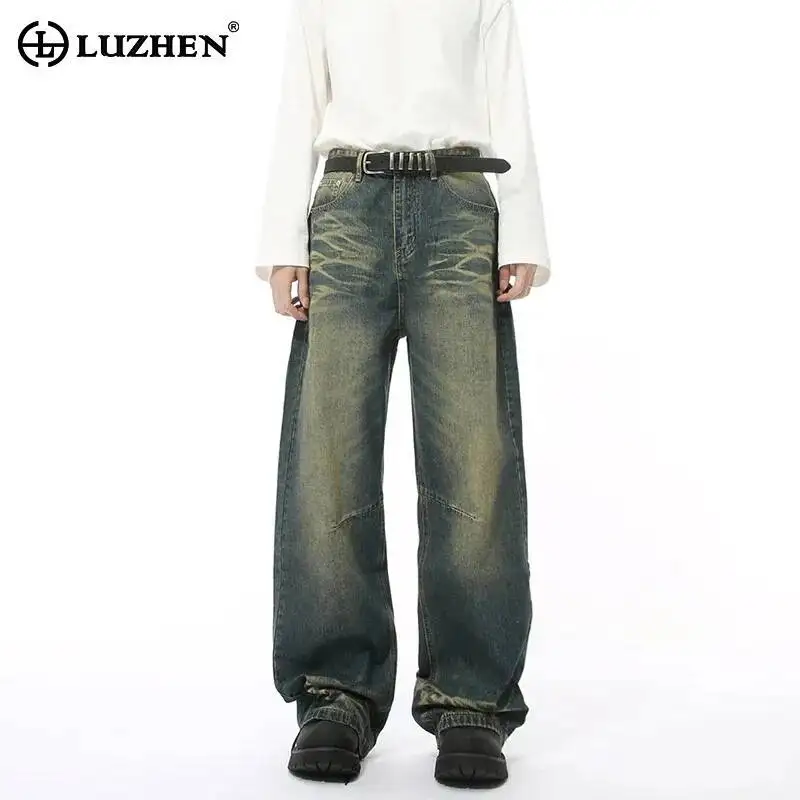 

LUZHEN Straight Ripple Casual Design Jeans Original Leg Water 2025 Niche Design Wornout Stylish Popular Loose Denim Pants JY7102