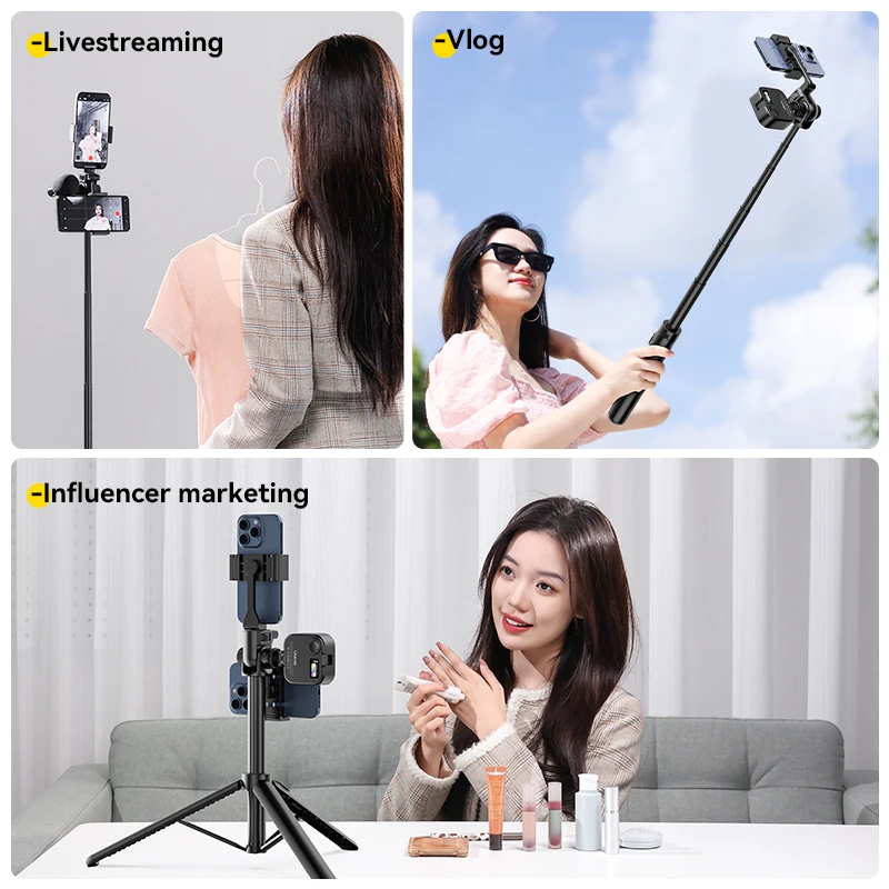 Ulanzi MT-70 Selfie Stick Portable Tripod for Smartphone Camera with Two Phone Clip 1/4'' Screw Remote Control Selfie Tripod