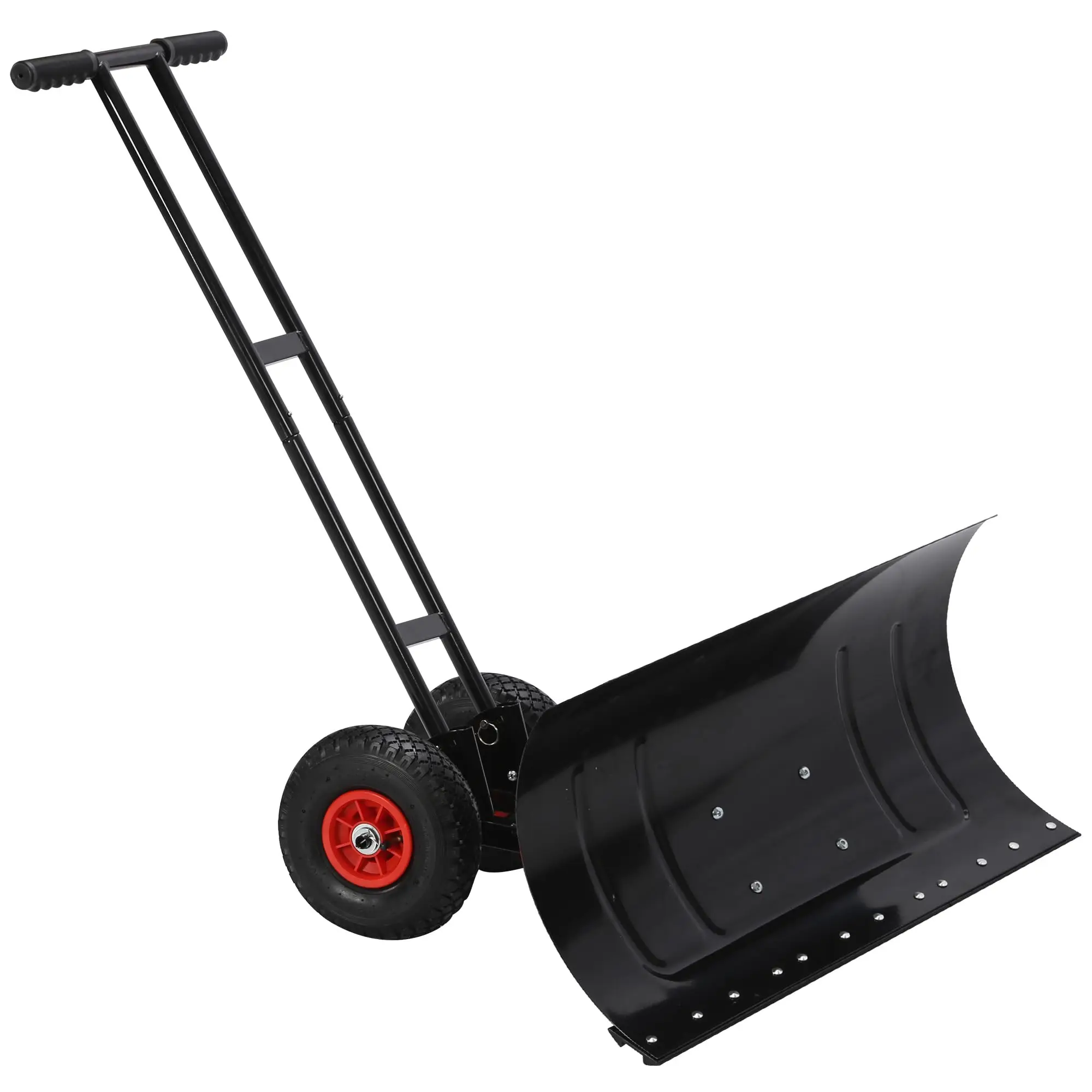 29-Inch Wheeled Snow Shovel, Galvanized Steel Snow Pusher with Wheels