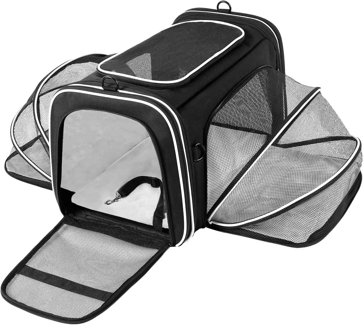 

Large Expandable Pet Carrier, TSA Approved for Air Travel, 3 Entry with Mesh Pockets, Collapsible for Dogs and Cats