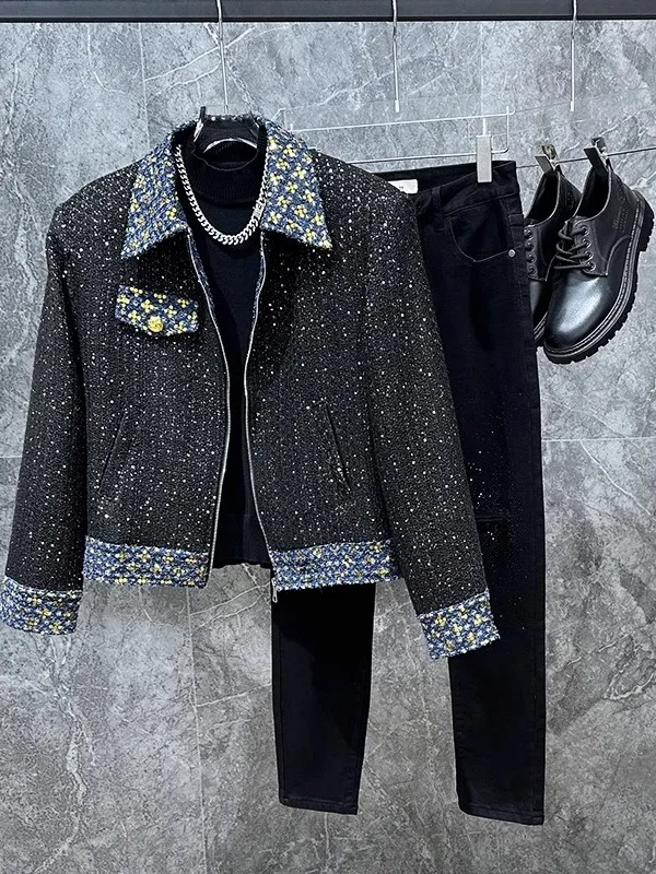 

Faionable Oversized Patchwork Color Blo Jaet Ele Personali Верхняя одежда Весна Осень Новый Sle High End Feeling Мужчины...